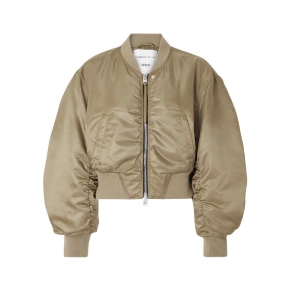 AGOLDE Shoreditch Ski Club Jett Bomber Jacket Coat Womens XL Army Green Satin - Picture 12 of 13